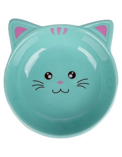 миска керамическая для кошек "керамикарт" мордочка кошки, 240 мл (голубой)